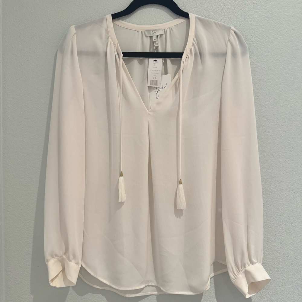 Joie Women's Calla V-Neck Tassel Ties Long Sleeve Silk Top - Small